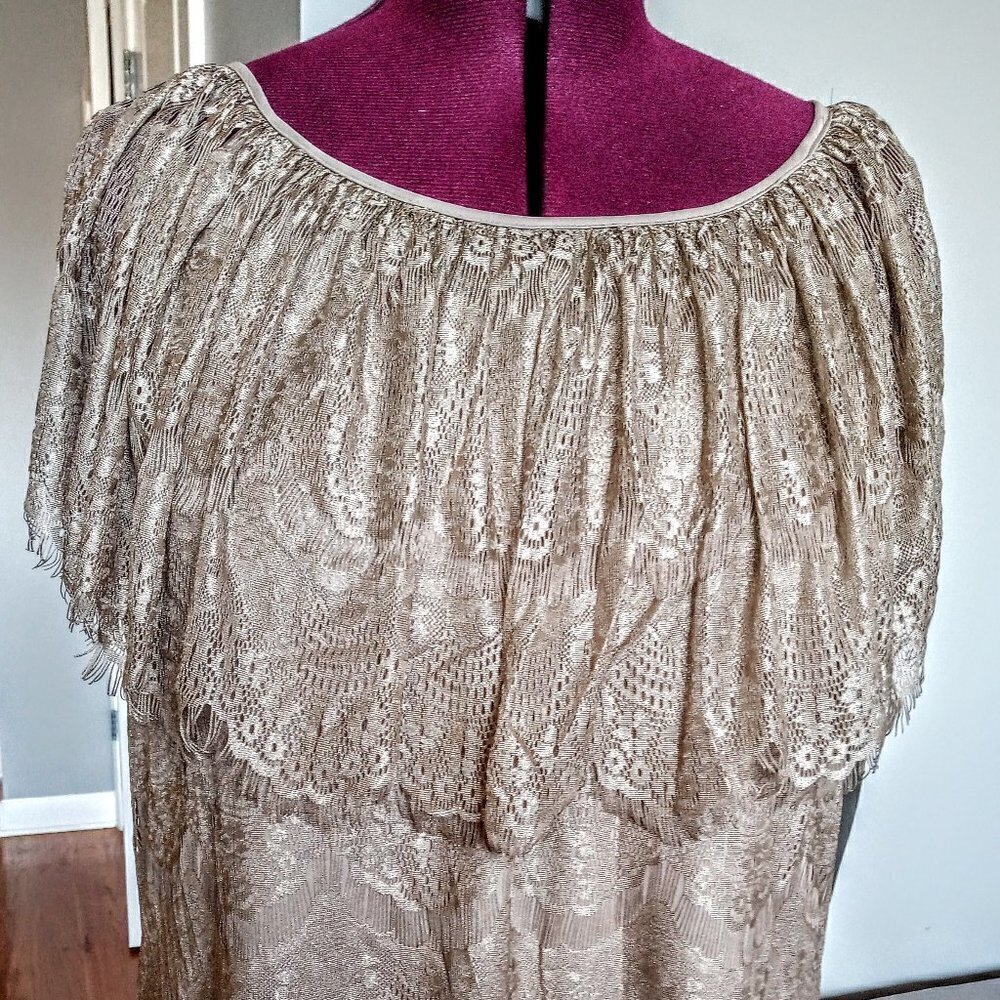 NY Collection Beige Boho Lace Top